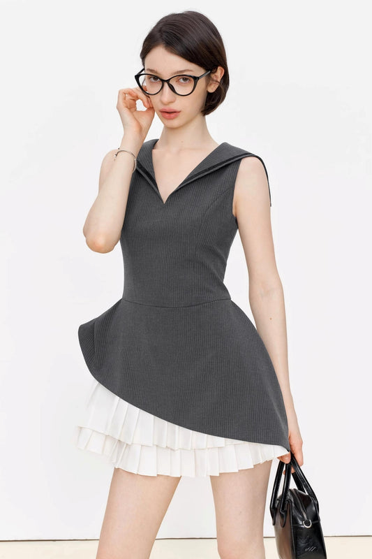 Positive Navy V-Neck A-Line Dress