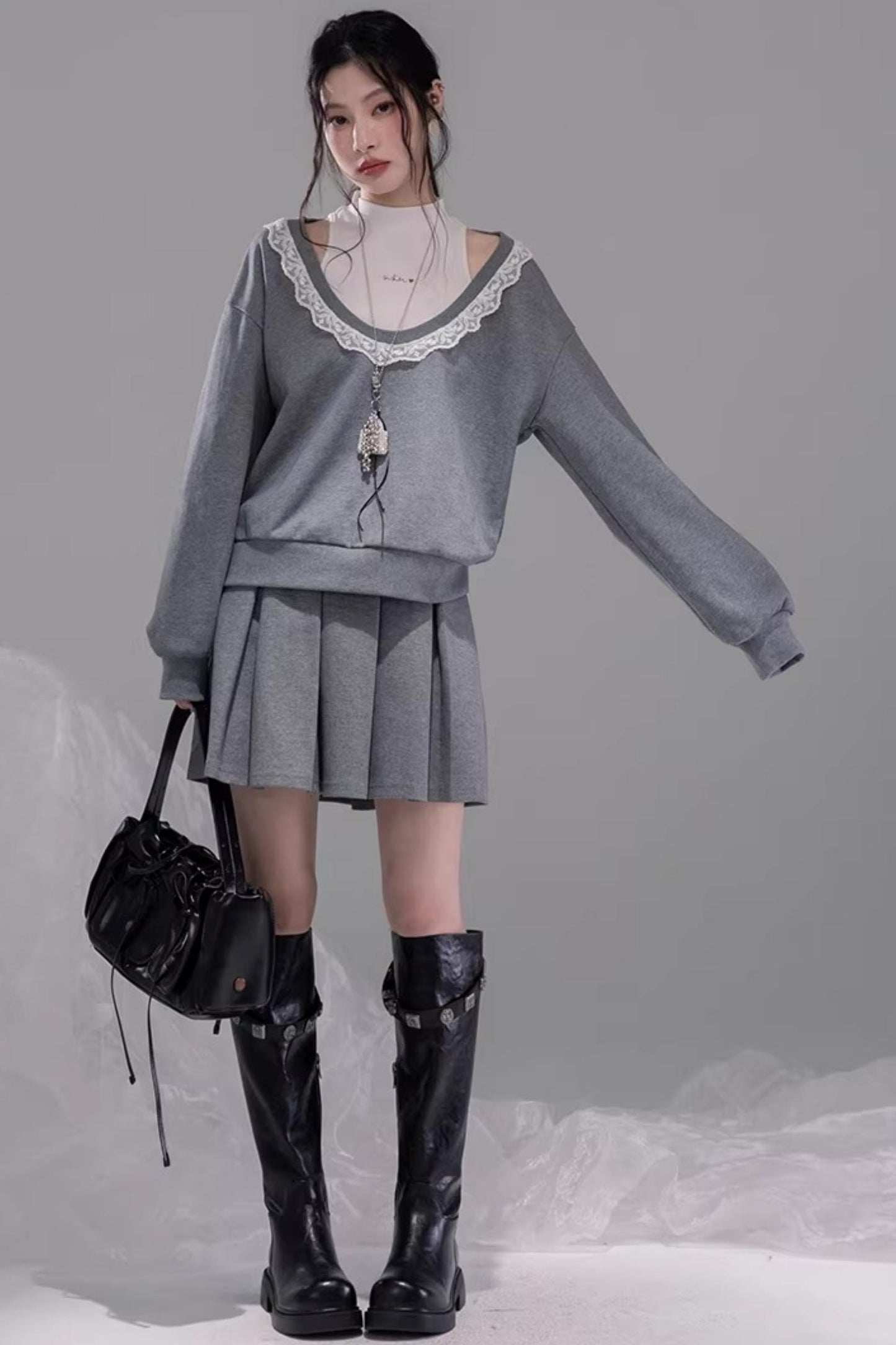 Chenwu Gray Pleated Three-Piece Set