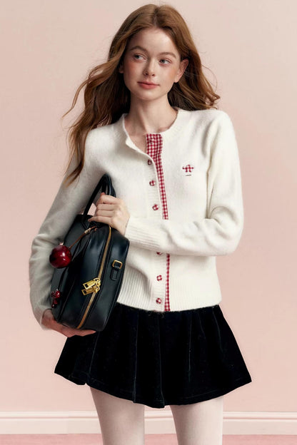 Wool Blend Plaid Cardigan