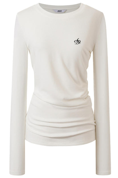 Round Neck Pleated Long Sleeve Top