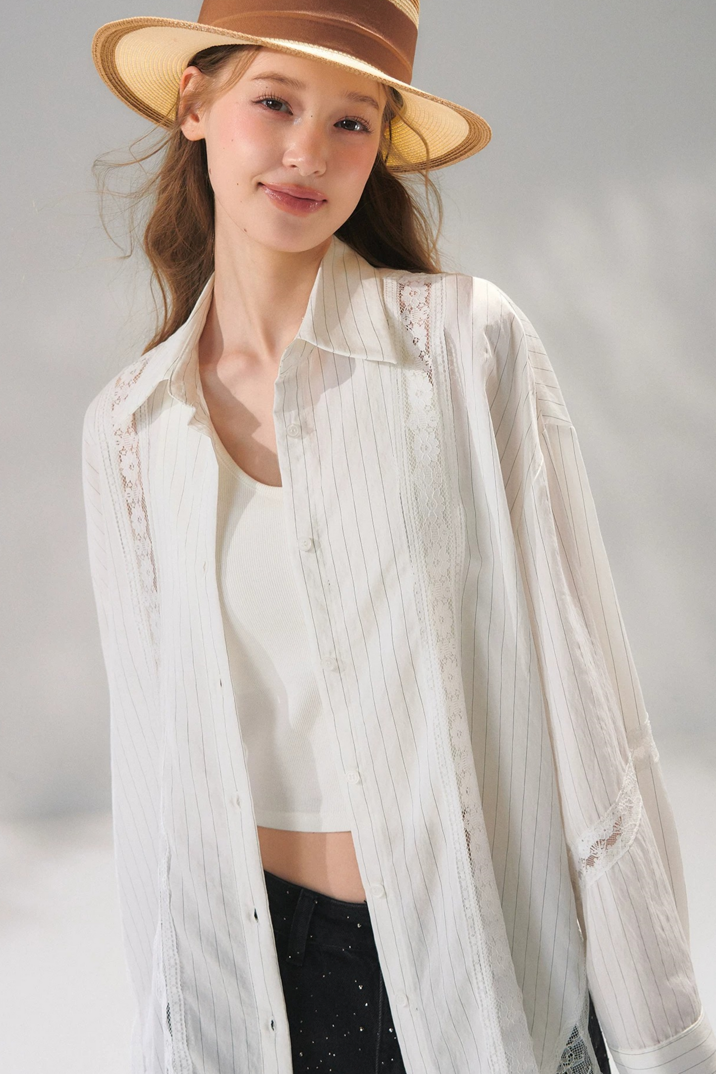 Striped Lace Embroidered Cardigan Set-Up