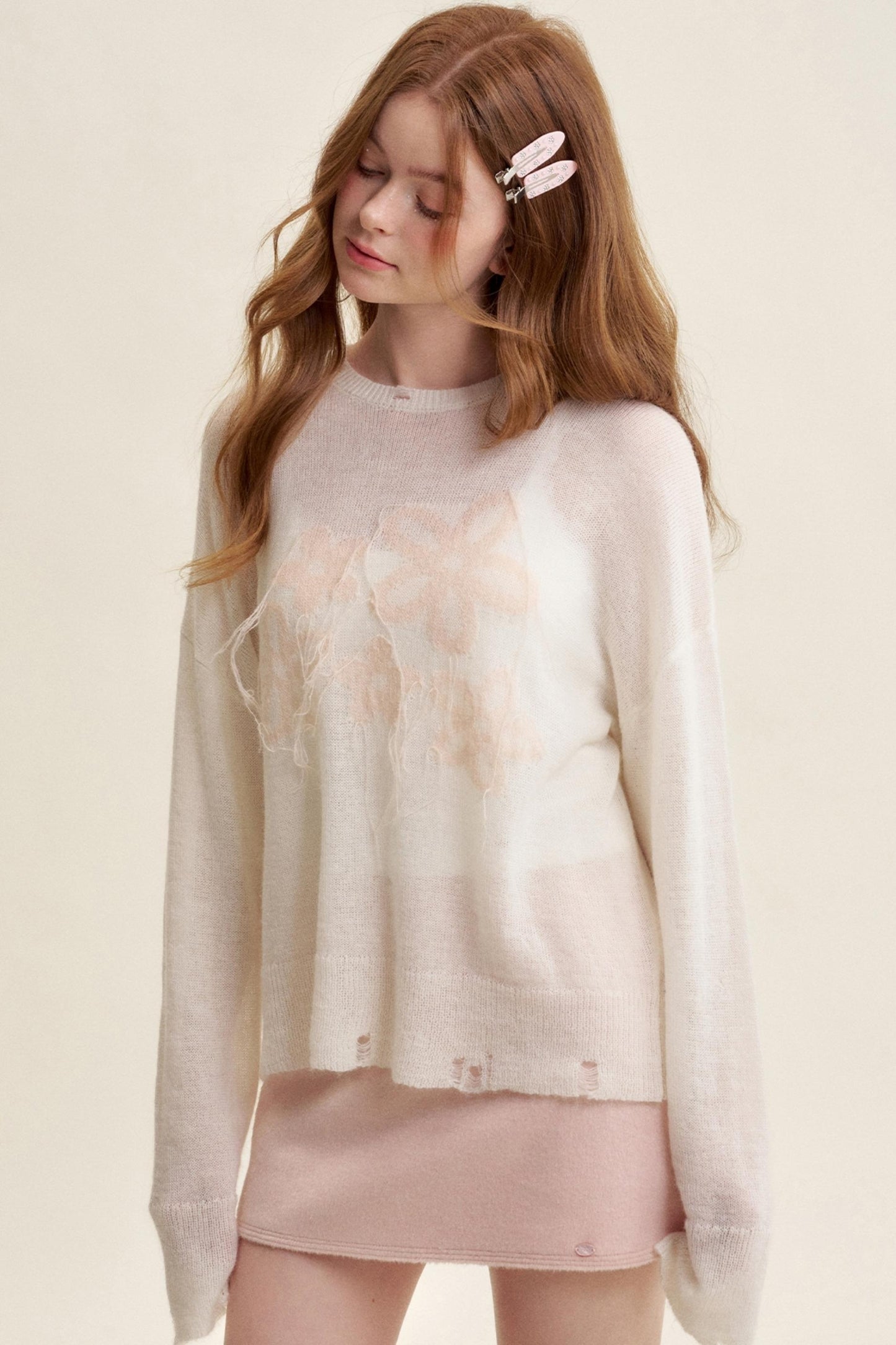 Colorful Mohair Floral Knit Sweater