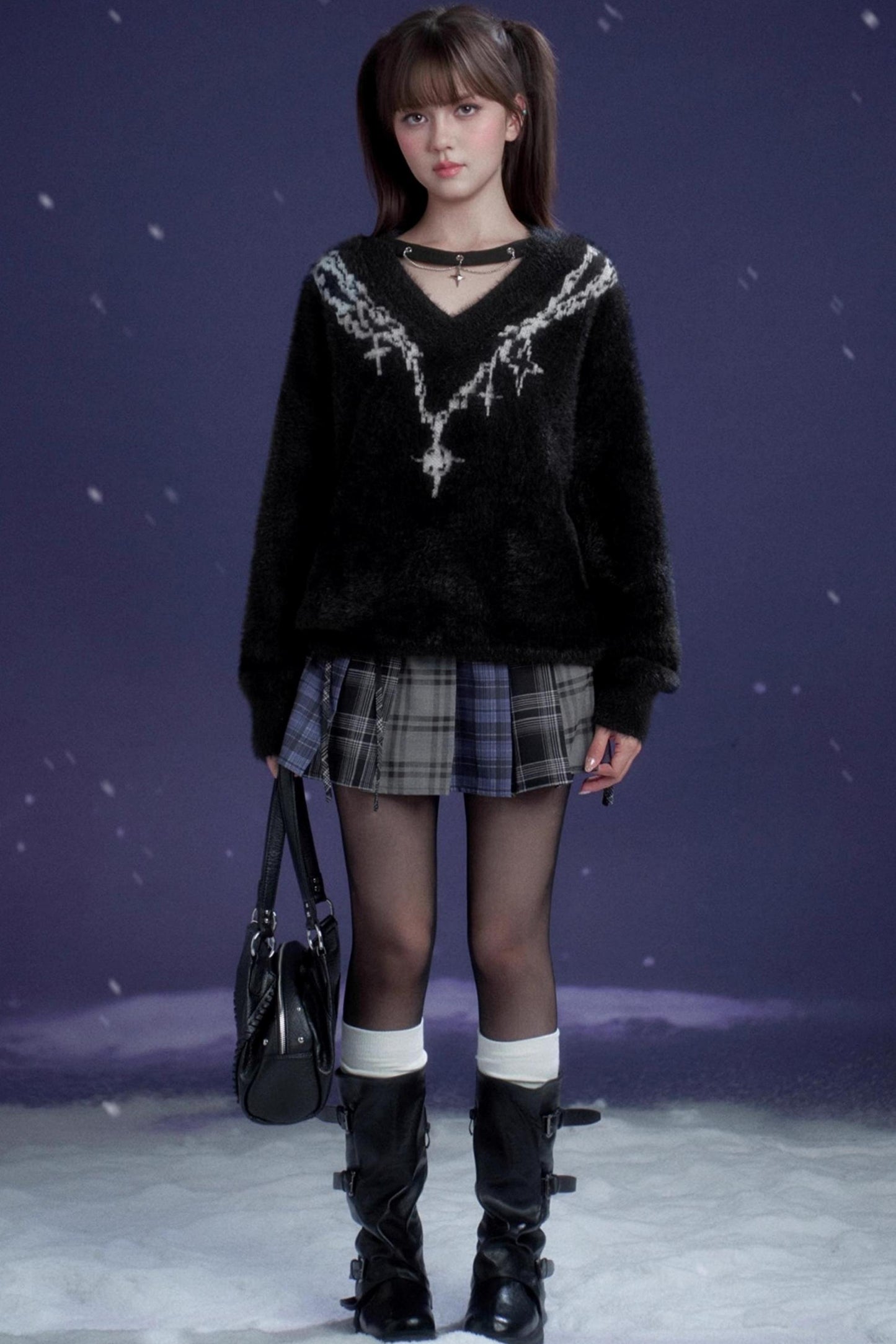 Energetic V-Neck Jacquard Sweater