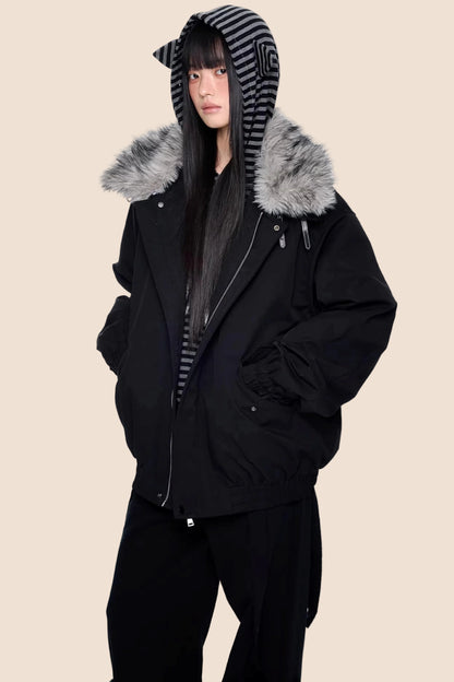 Large Fur Collar Parka Coat