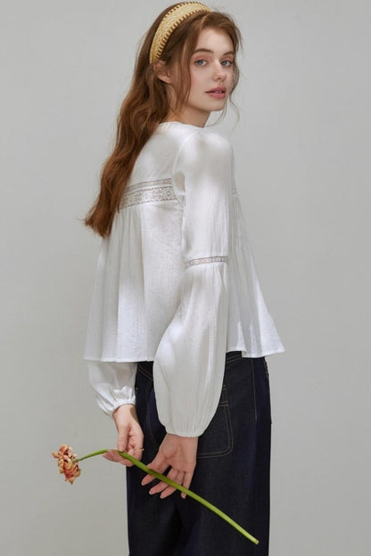 White Lace V-Neck Top