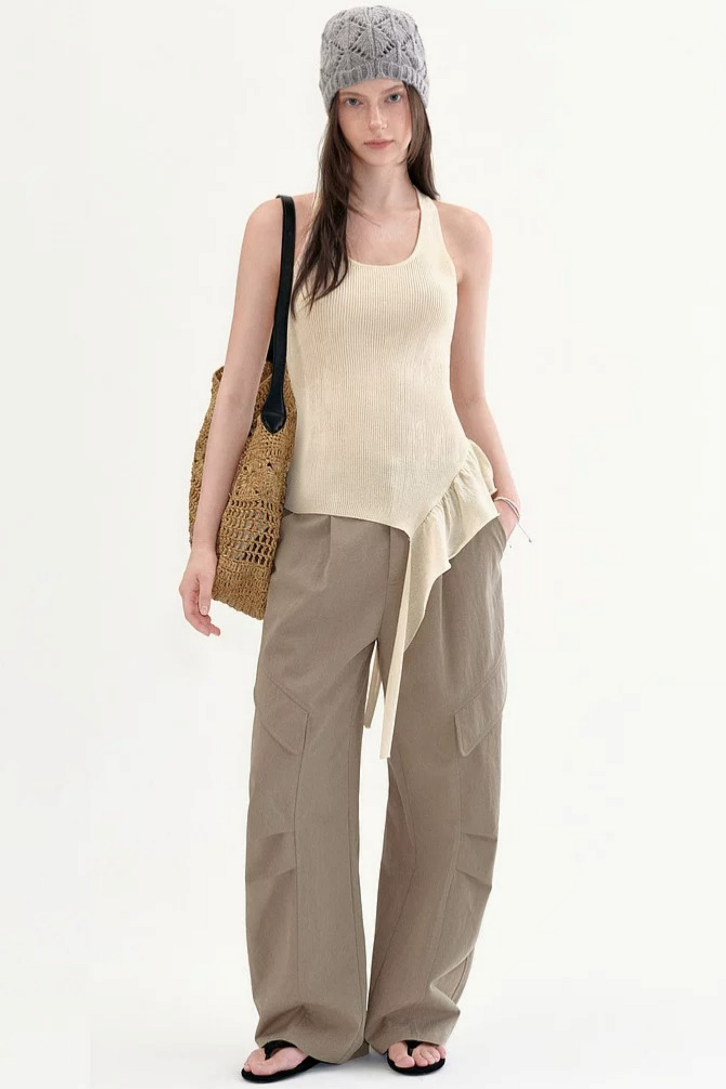 Pantaloni a gamba larga a vita alta