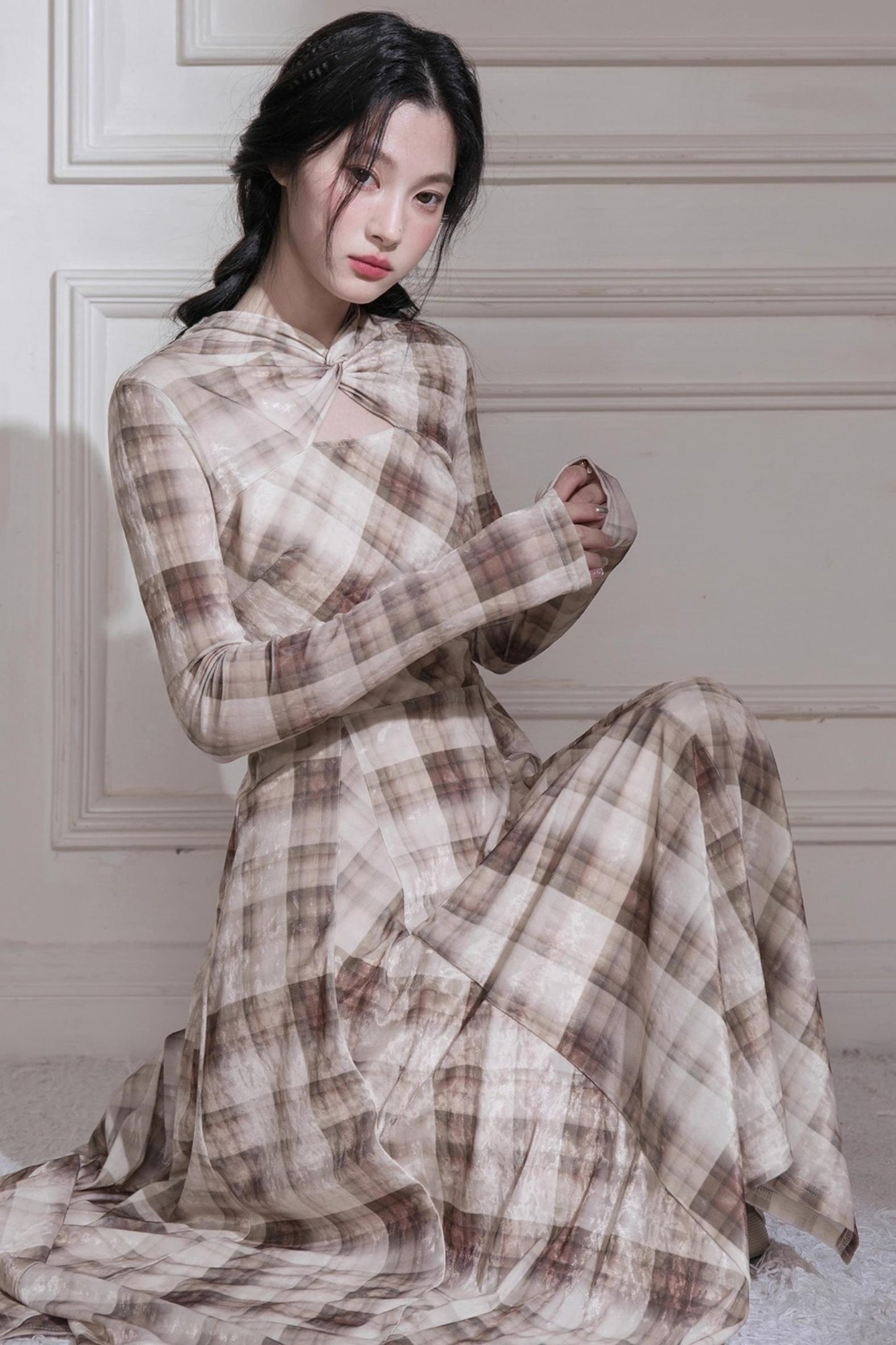 Plaid Light Shadow Long Sleeve Dress
