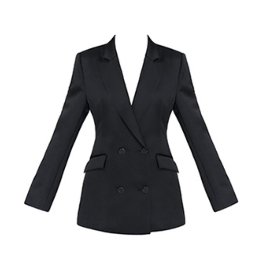 Fashionable Hourglass Slim Waist Black Satin Blazer