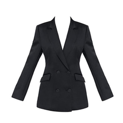 Fashionable Hourglass Slim Waist Black Satin Blazer