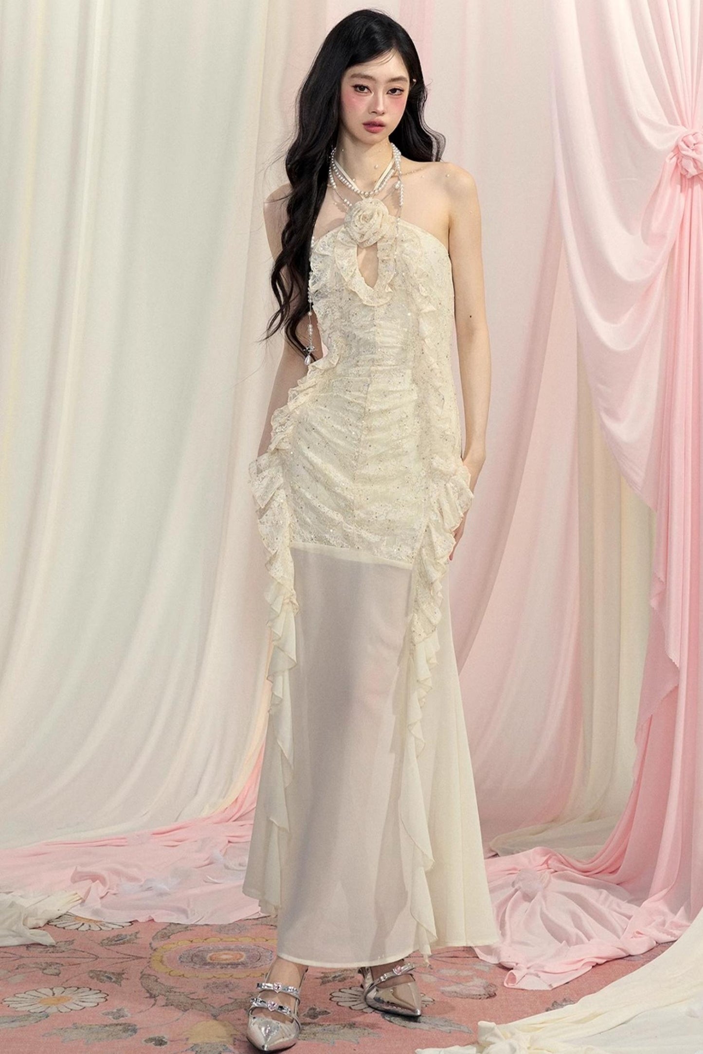 Beige Lace Summer Dress