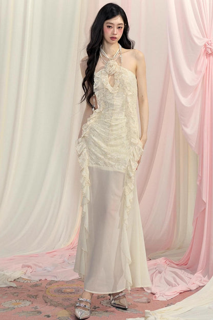 Beige Lace Summer Dress