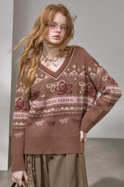 Fair Isle Bow Knit Sweater