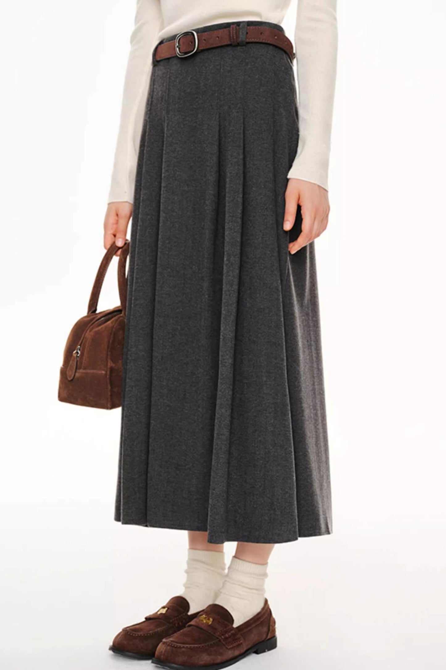 French Woolen Pleated Skirt