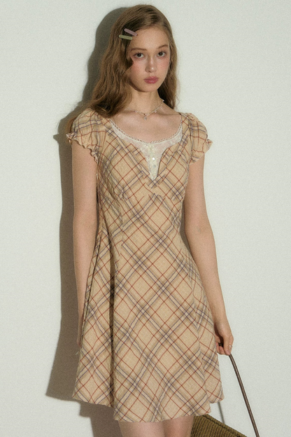 Clear Sky Plaid Lace Dress