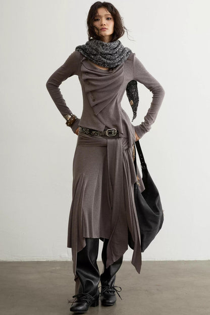 Classical Pleated Patchwork Skirt Set-Up