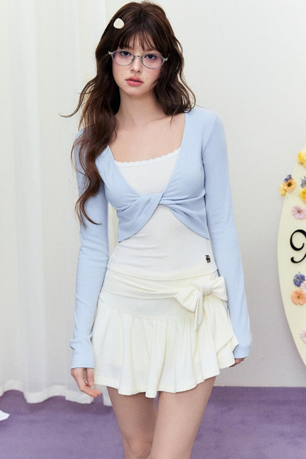 Sheer Linen Slim Sweater Set-Up