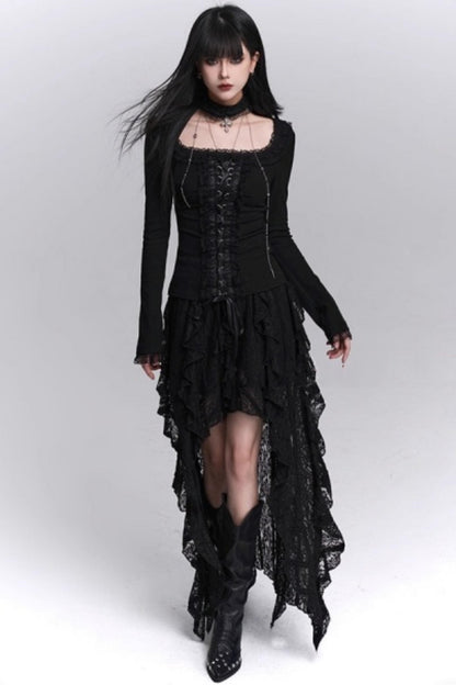 Gothic Black Slim Long Sleeve Top