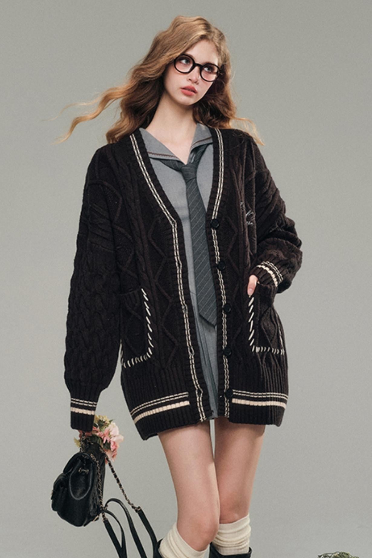 Embroidered Oversized Warm Sweater Jacket