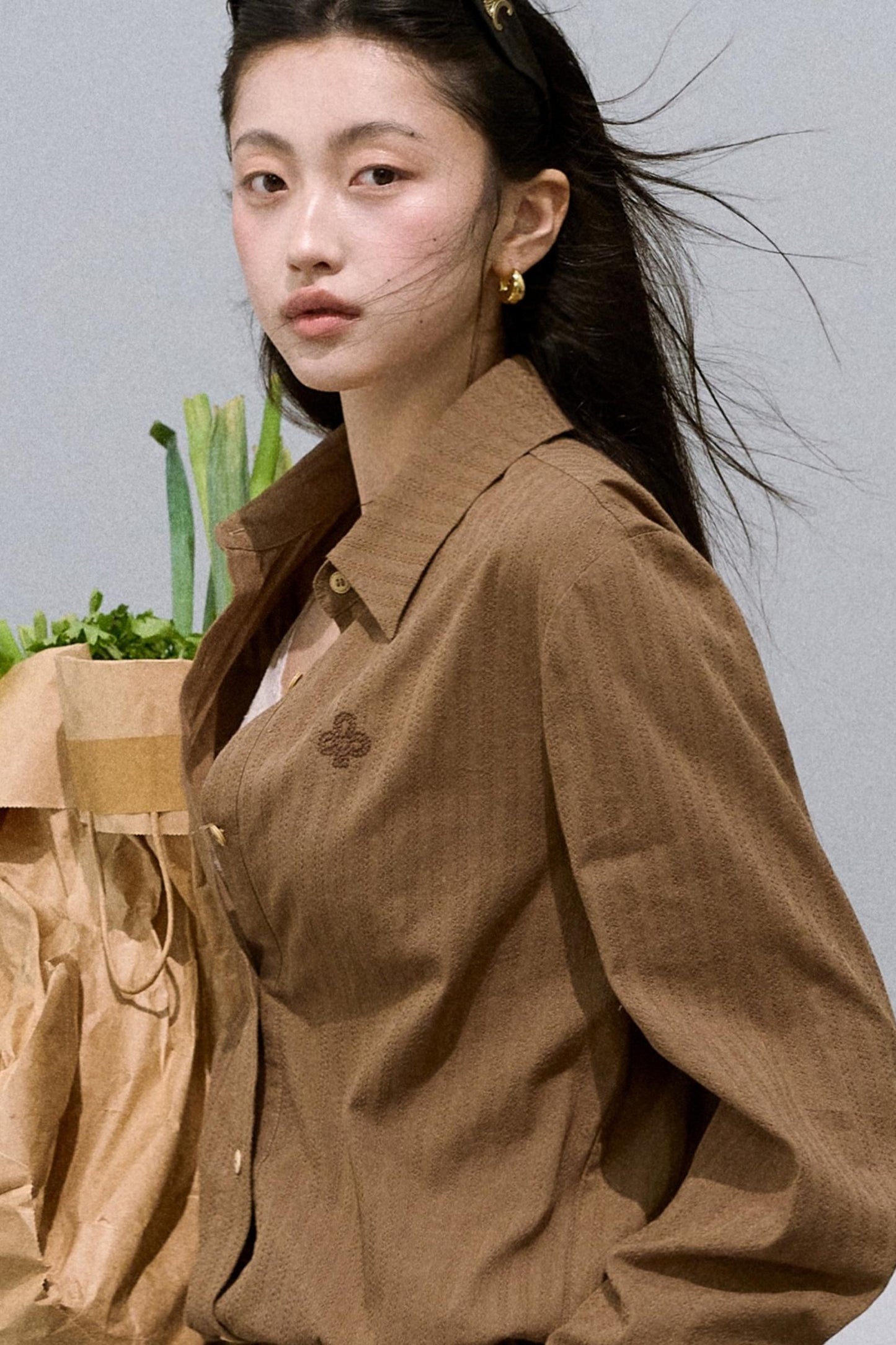 Shirt Style Long-Sleeved Puffy Dress