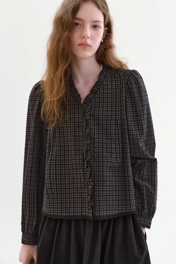 Retro Lace Plaid Blouse