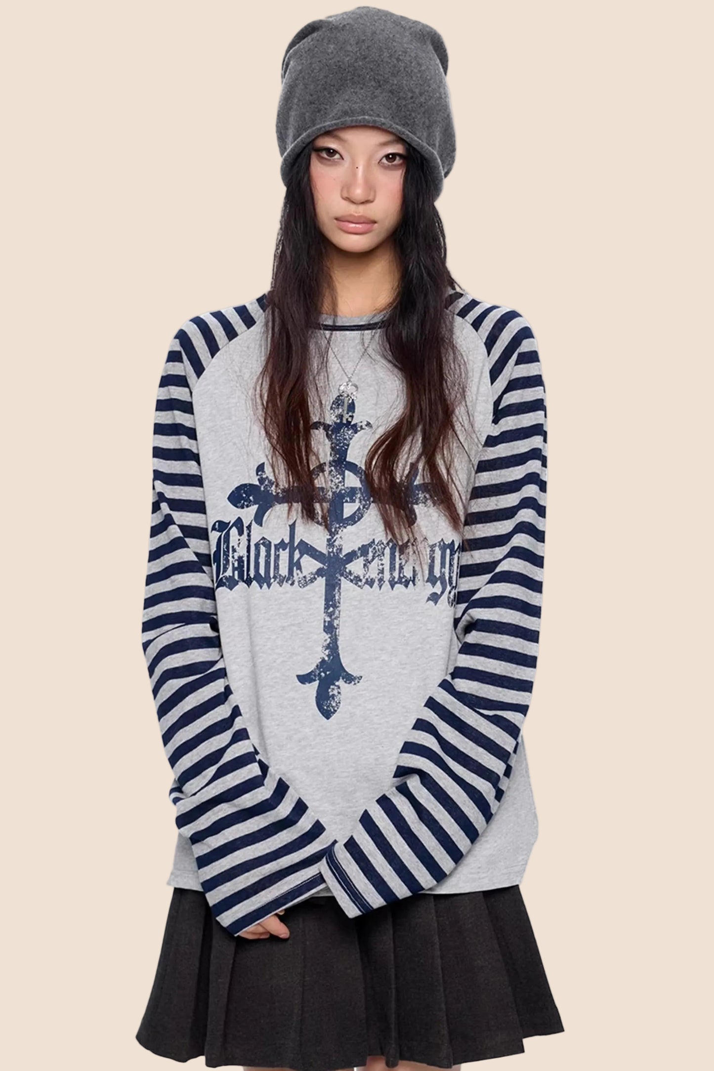 Gestreiftes Retro-Top mit Drop-Shoulder