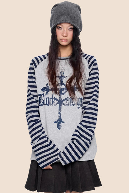 Gestreiftes Retro-Top mit Drop-Shoulder