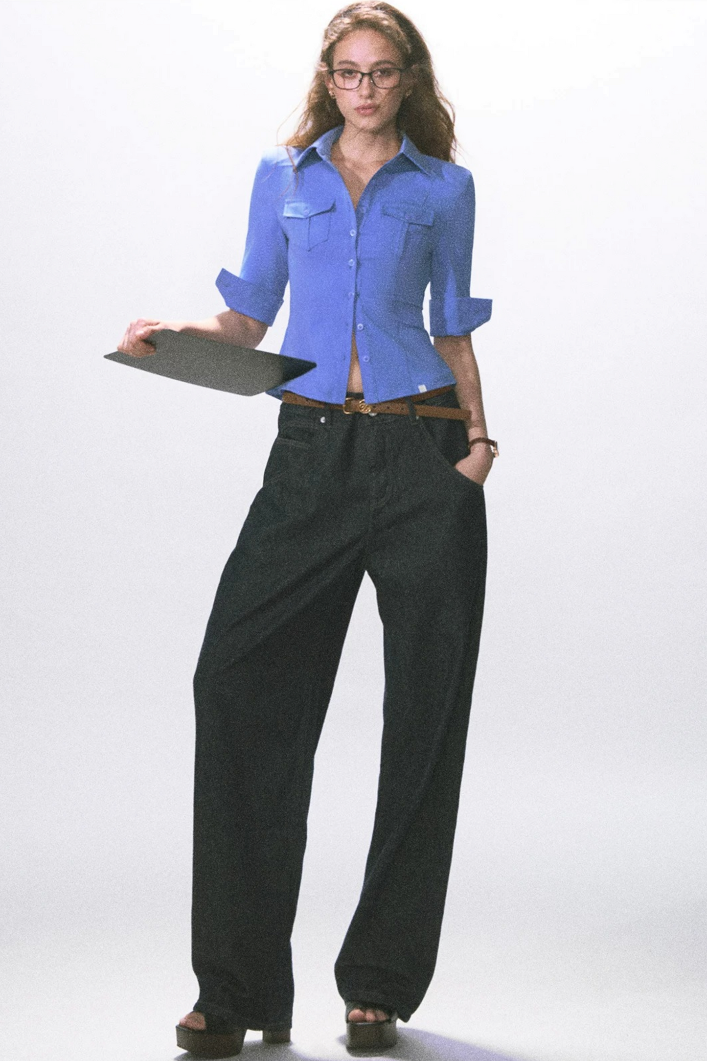 Mid-Sleeve Waist-Cinching Blouse