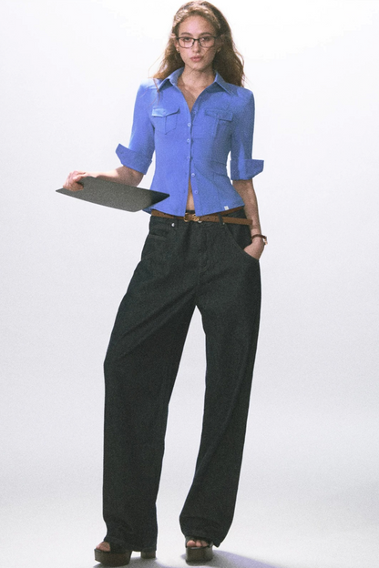 Mid-Sleeve Waist-Cinching Blouse