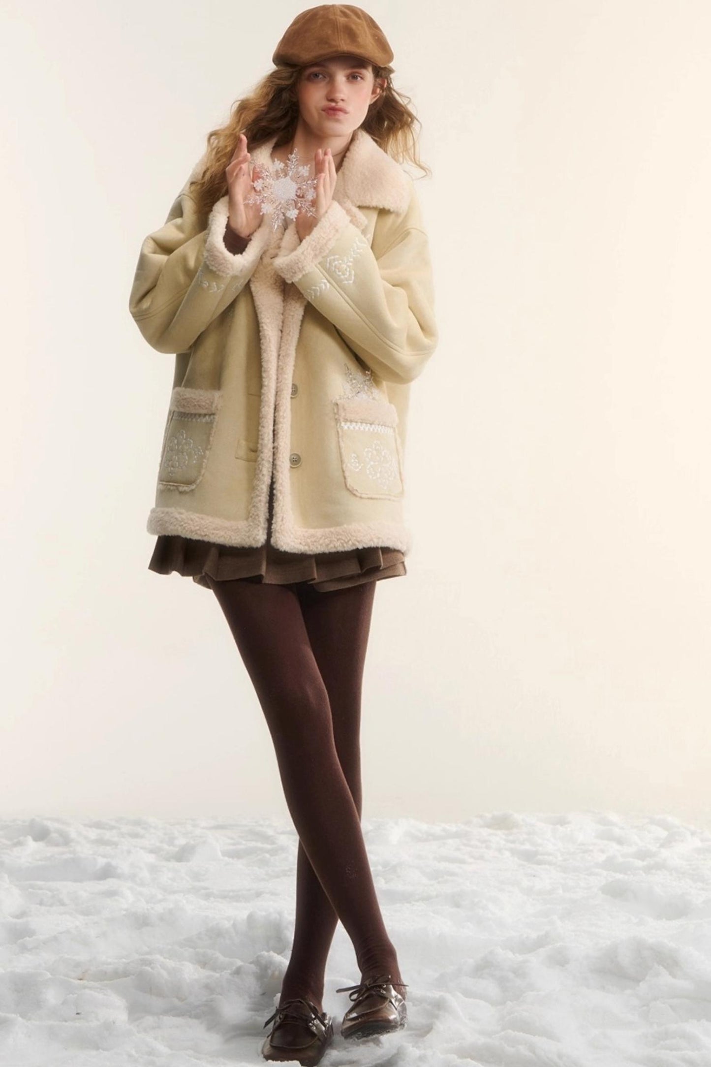 Embroidered Shearling Wool Jacket Set-Up