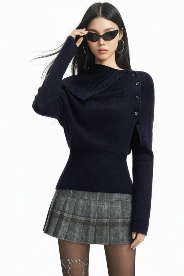 Black Knitted Turtleneck Top Set-Up