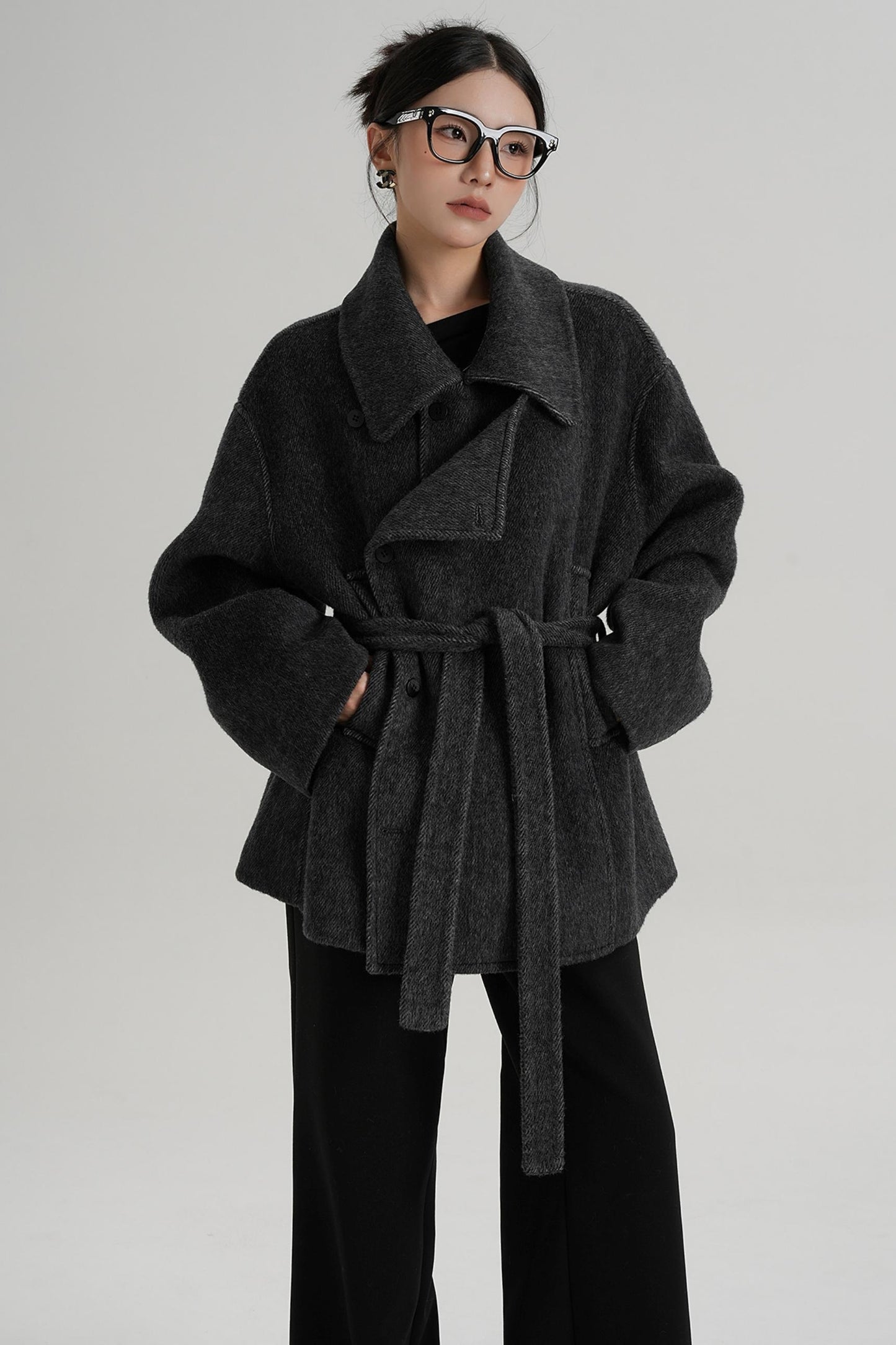 Winter Style Lace-Up Woolen Jacket