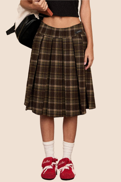 Casual Woolen Plaid Skirt And Pants Set-Up