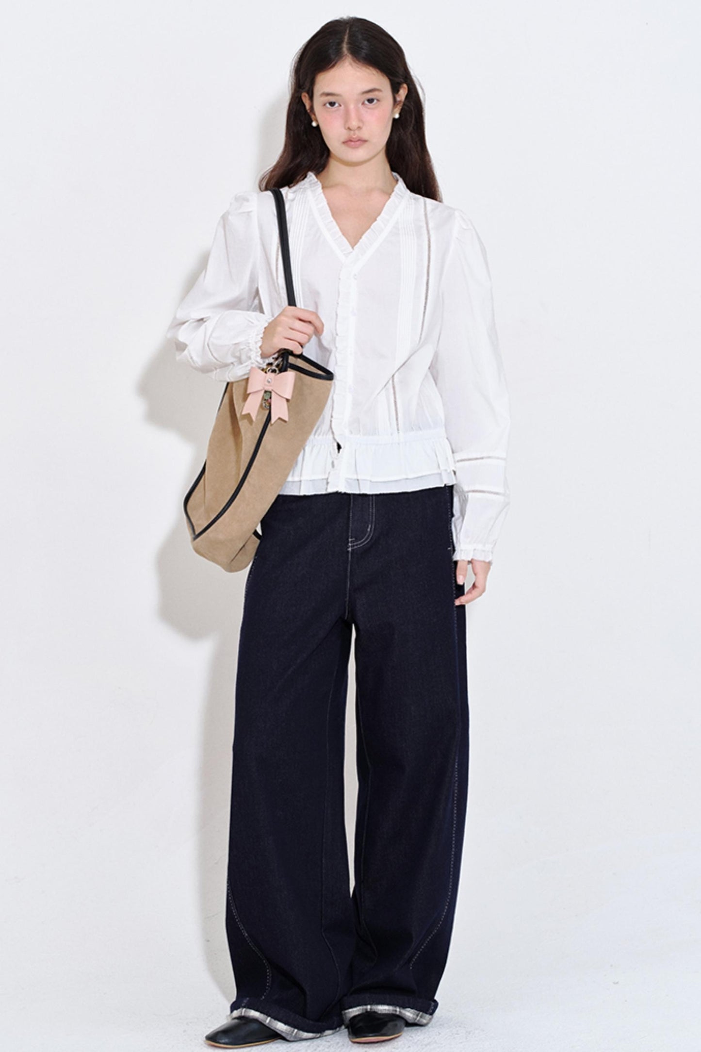 Textured Plaid Patchwork Jeans Pants