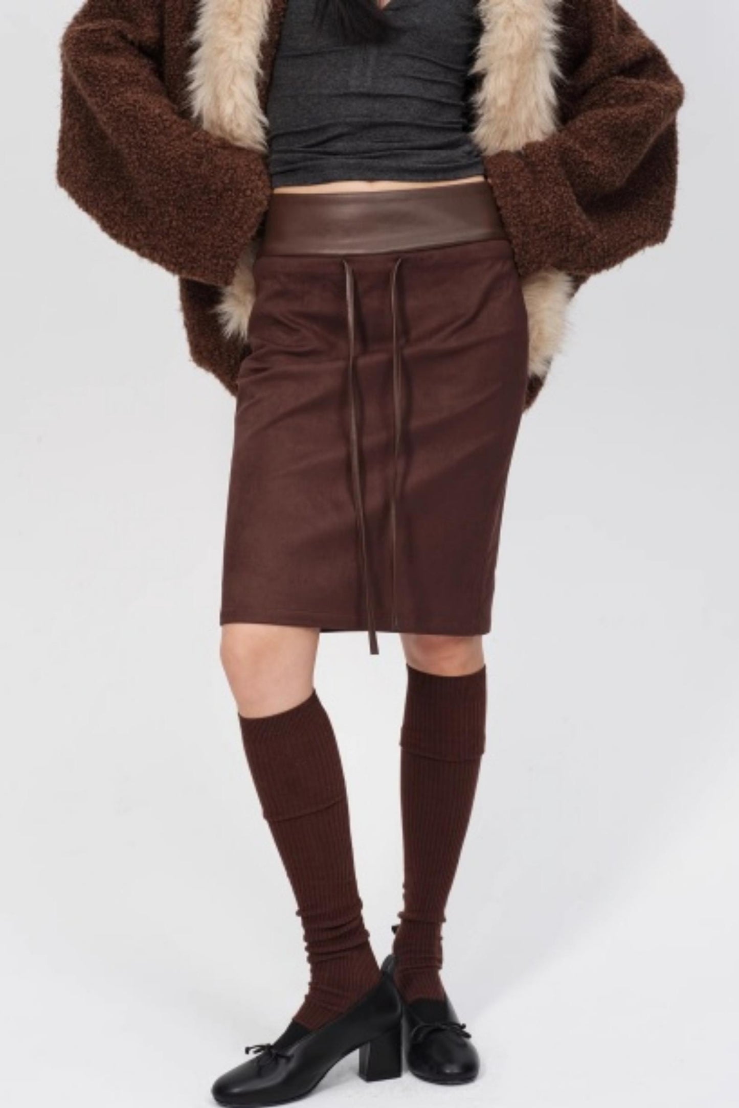 Winter Retro Suede Midi Skirt