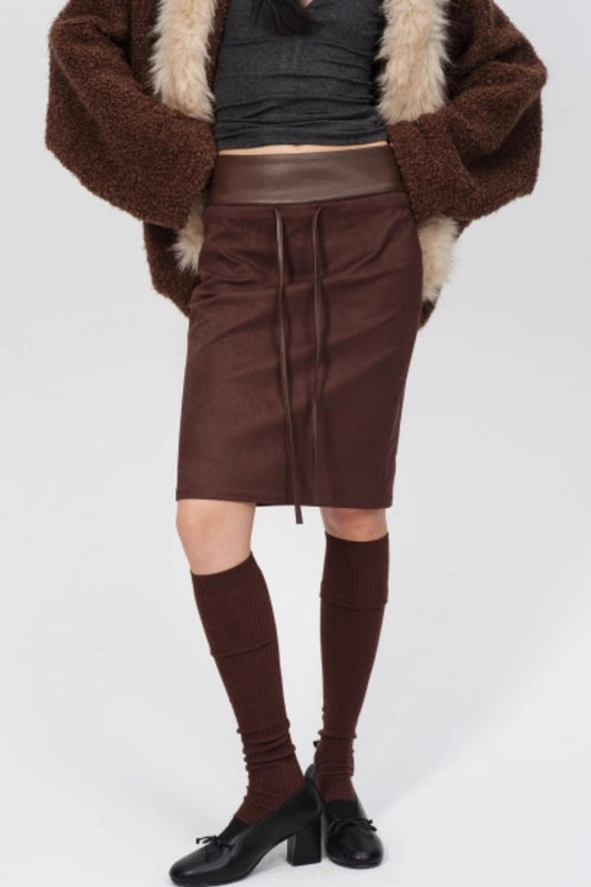 Winter Retro Suede Midi Skirt
