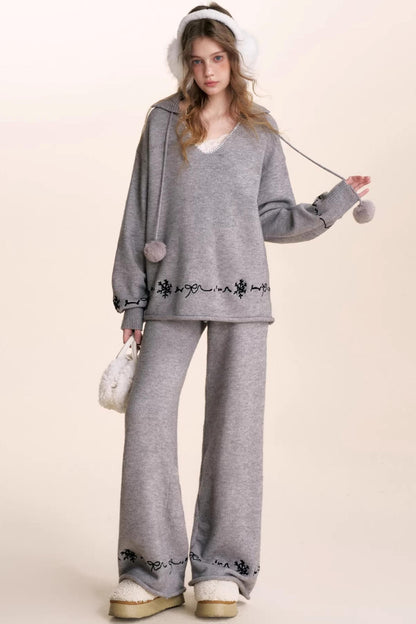 Snowflake Embroidered Knit Set-Up