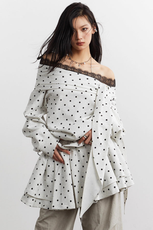 Lace-Up Polka Dot Sweatshirt Set-Up