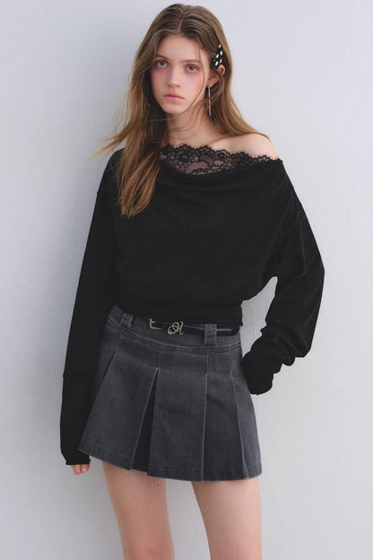 Lace Patchwork Turtleneck Top