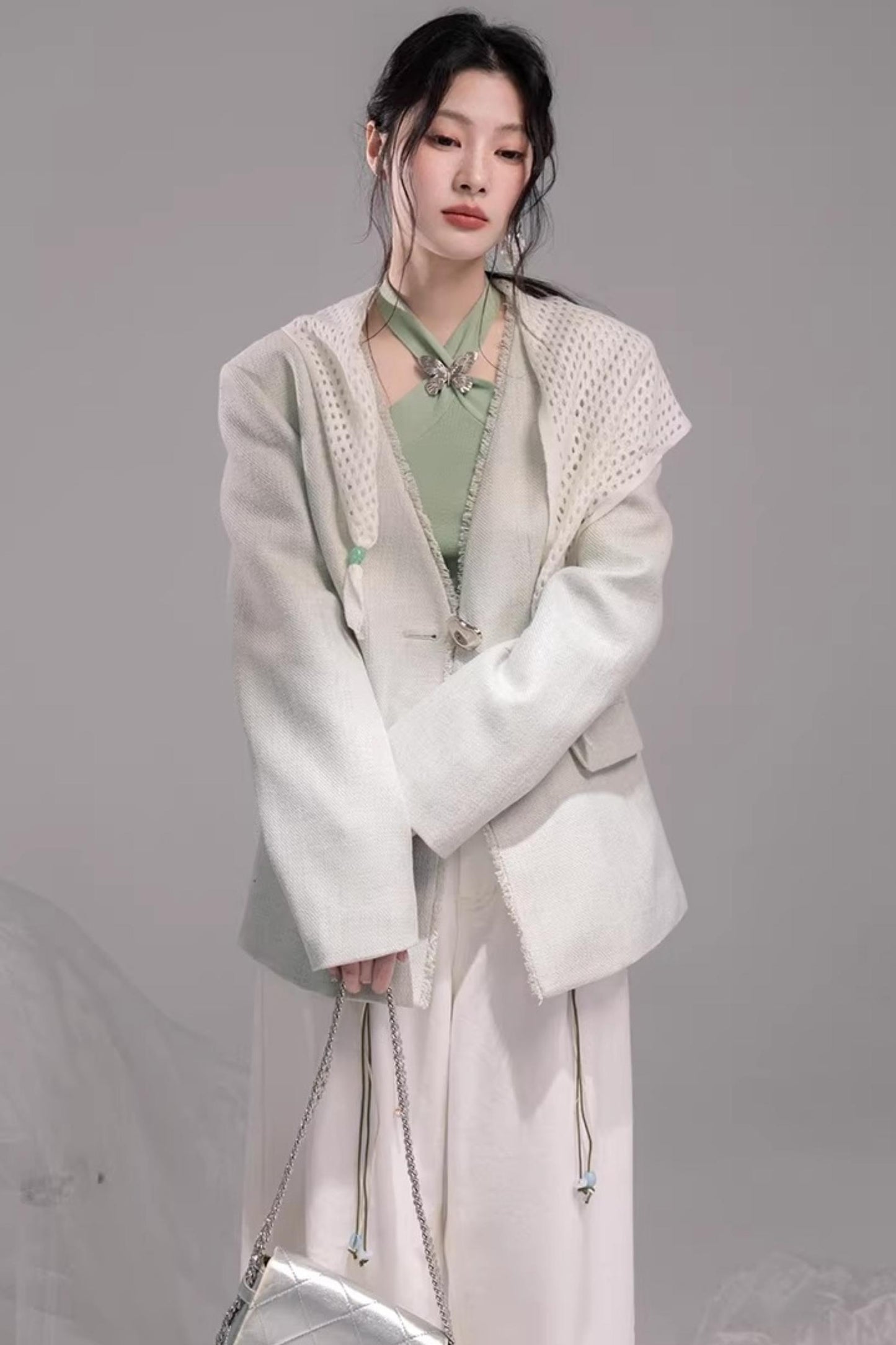 Ensemble Gilet Tricoté Vert Printemps