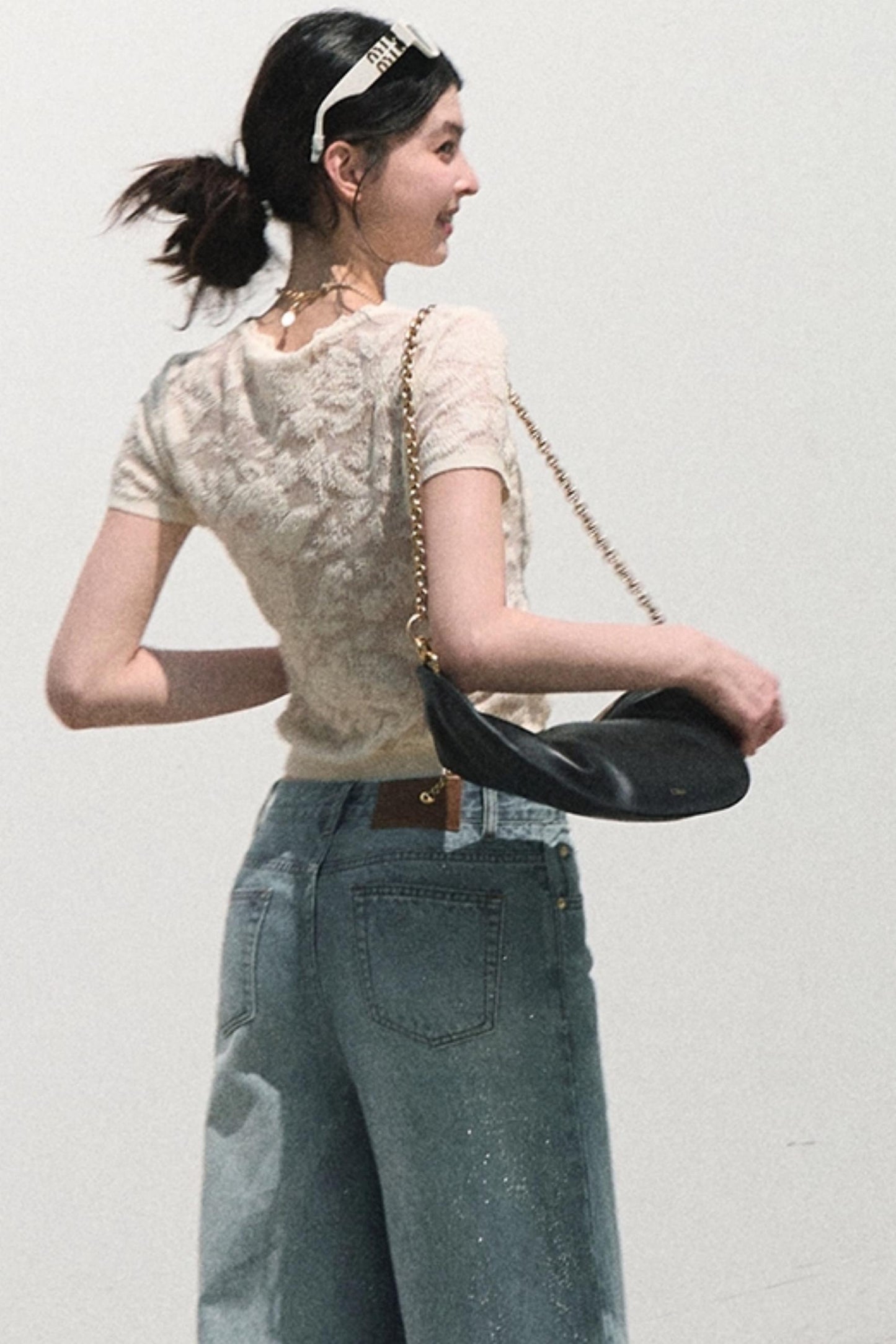 Maglia bohémien in organza lavorata a maglia