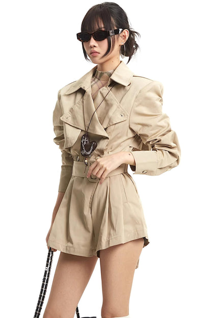 Khaki Slim-Fit Trench Jumpsuit