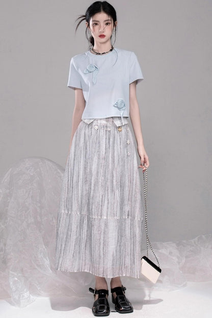 Smudge Art Sheer Print Skirt