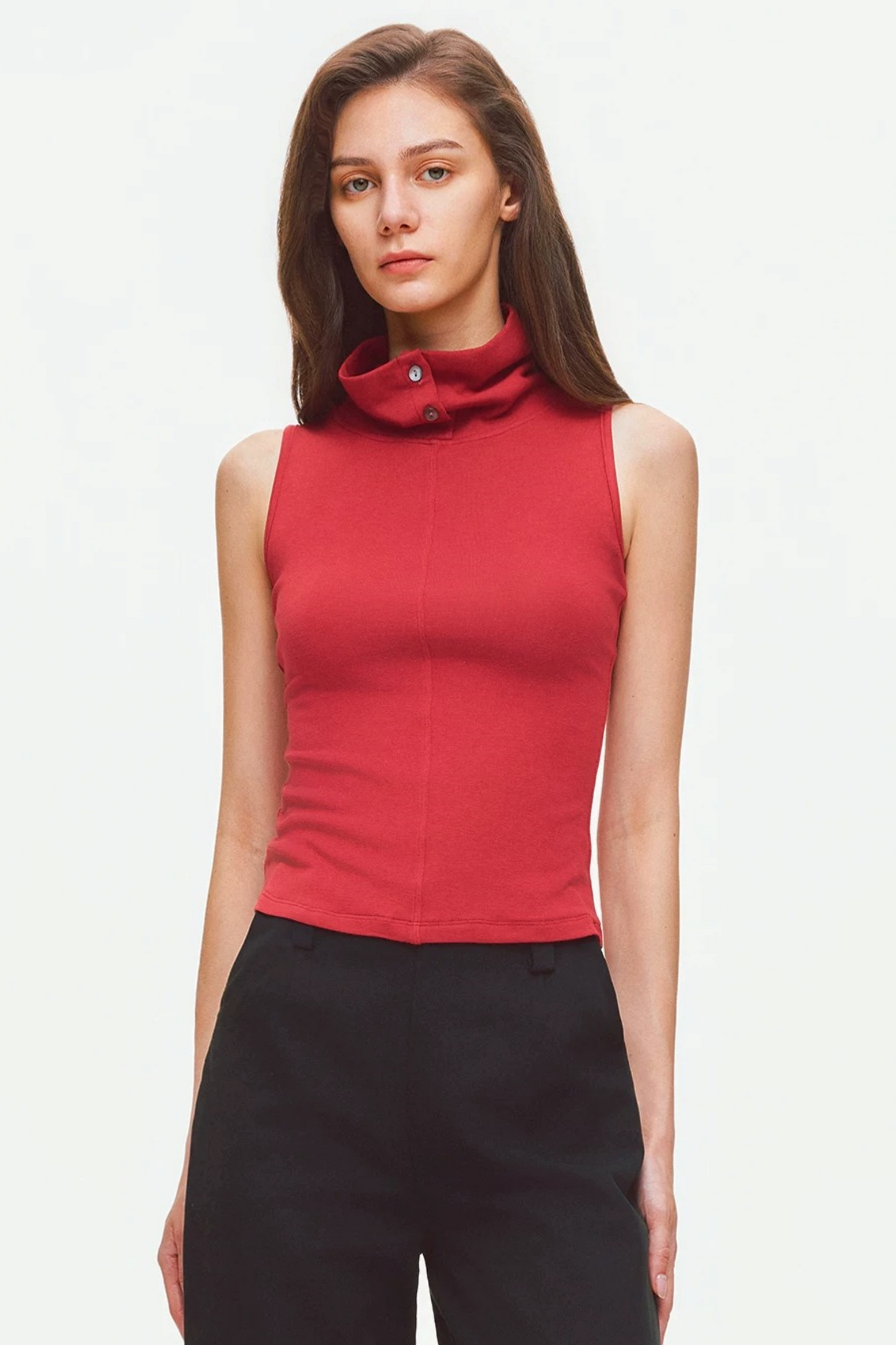 Convertible Collar Sleeveless Knit Top