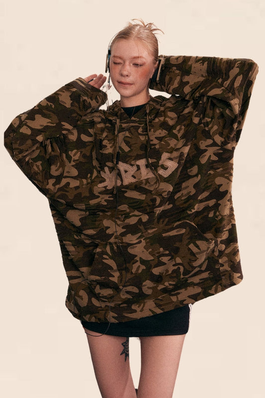 EZEK AMERIKANISCHEN RETRO-CAMOUFLAGE LANGARM-KAPUZEN-SWEATSHIRT FRAUEN LOSE STRASSE KORDELZUG VIELSEITIG PULLOVER JACKE FLUT