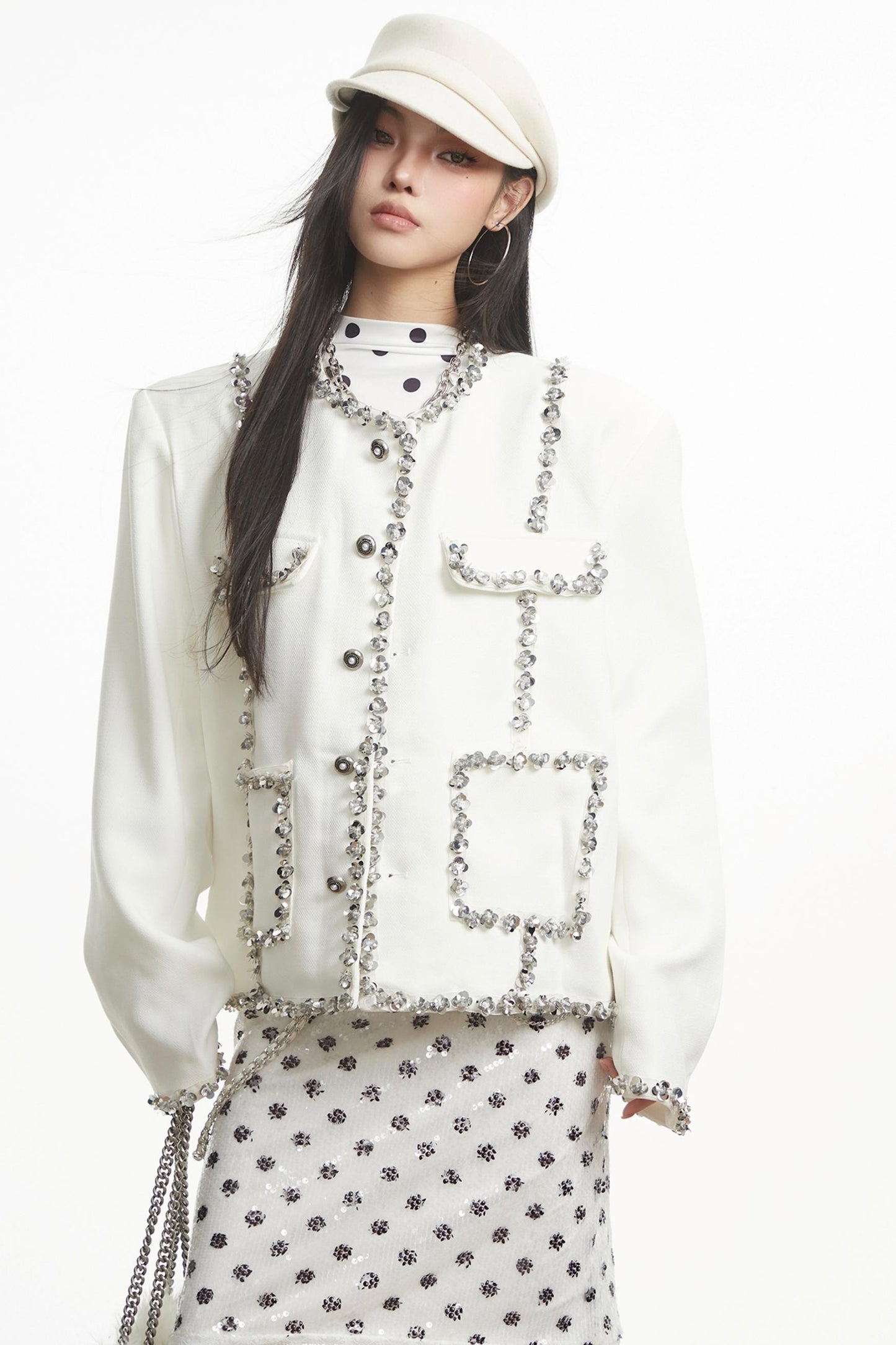 White Sequin Shoulder Jacket
