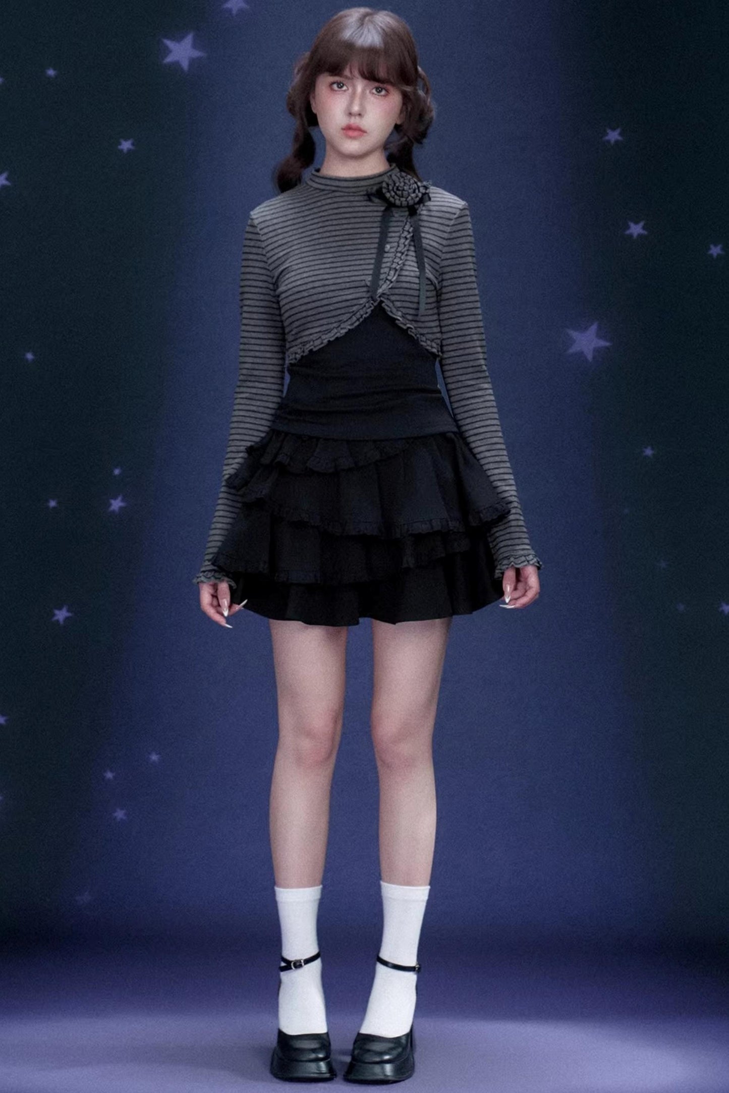 Rose Brooch Striped Top