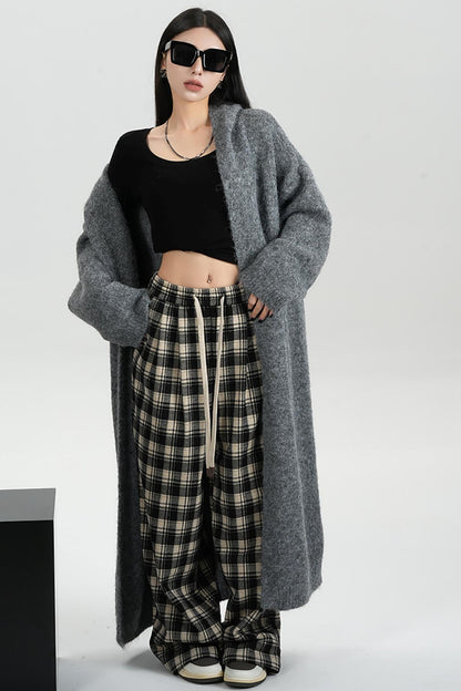 SRYSAME Plaid Casual Pants Elastic Waist Fall Winter Wide Leg Pants Trousers Women's Panties Padded Pants Sweatpants Women's Wear