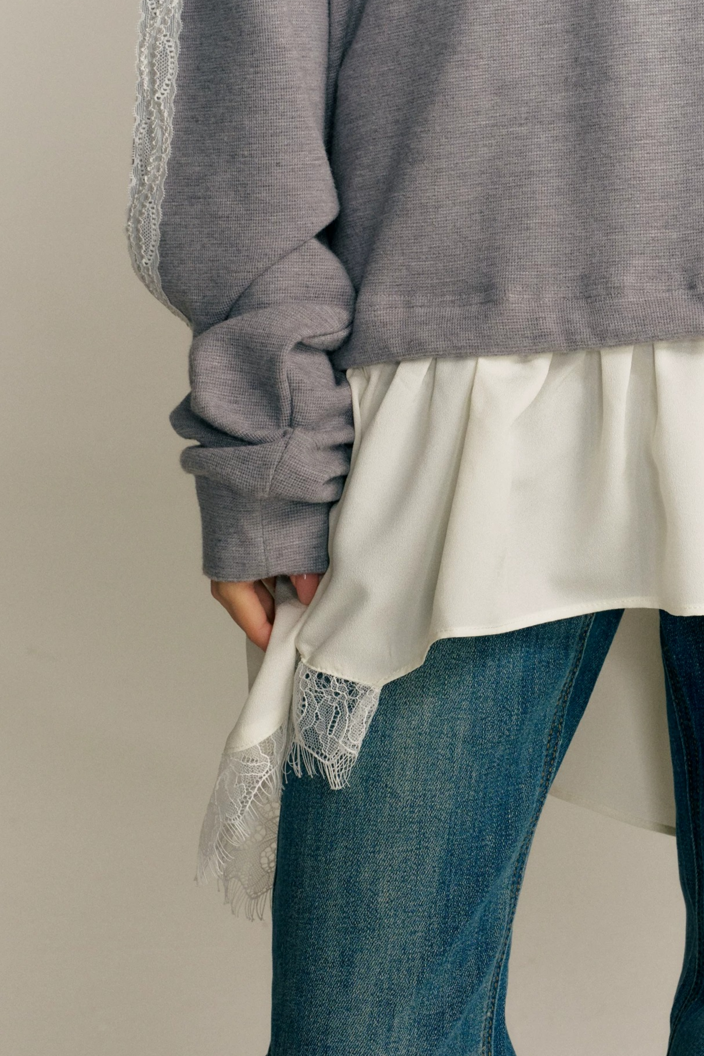 Asymmetric Hem V-Neck Sweatshirt