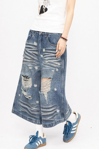 Blue Retro Wide-Legged Pants