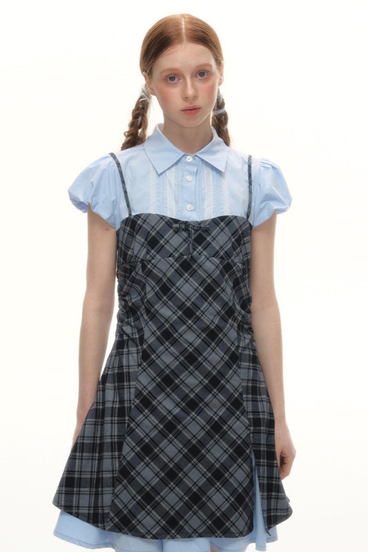 Plaid Bubble Sleeve Dress